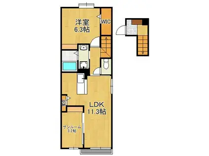 グローリア・ヒデ A(1LDK/2階)の間取り写真