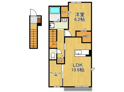 グローリア・ヒデ B(1LDK/2階)の間取り写真