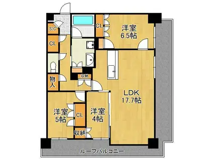 ザ・サンパーク小倉駅タワーレジデンス(3LDK/3階)の間取り写真