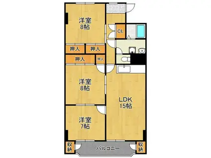 チュリス小倉 813号(3LDK/8階)の間取り写真