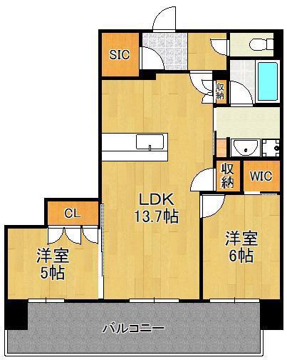 ザ・サンパーク小倉駅タワーレジデンス(2LDK/8階)の間取り写真