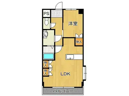 ロイヤルガーデン壱番館(1LDK/2階)の間取り写真