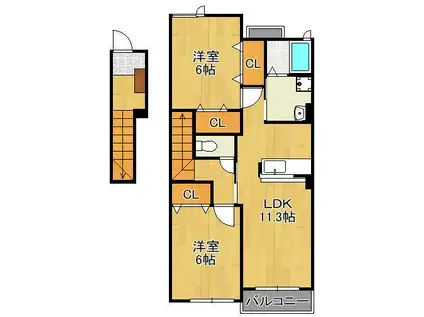 ソレイユ元町ⅡA(2LDK/2階)の間取り写真