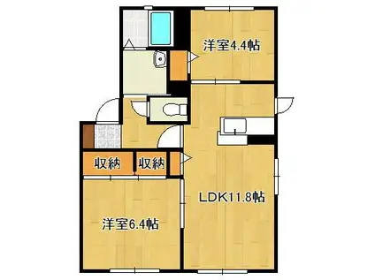 ウェールス中吉田 A棟(2LDK/1階)の間取り写真