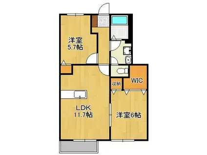 エスポワールハイムD(2LDK/1階)の間取り写真