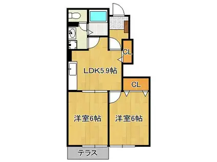 ドゥーアヴニールA棟(2DK/1階)の間取り写真