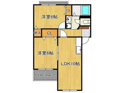 シャトーK葛原(2LDK/1階)の間取り写真