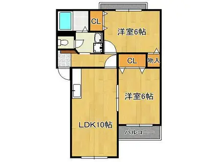 シャトーK葛原(2LDK/2階)の間取り写真