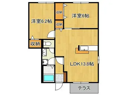 エスポワールハイムC(2LDK/1階)の間取り写真