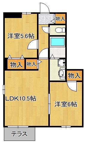 ラ・ソレイユ(2LDK/1階)の間取り写真