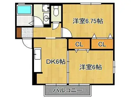 シャトン・アイ A棟(2DK/1階)の間取り写真