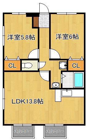 アムールN・KⅡ(2LDK/1階)の間取り写真