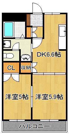 プロニティ B棟(2DK/2階)の間取り写真