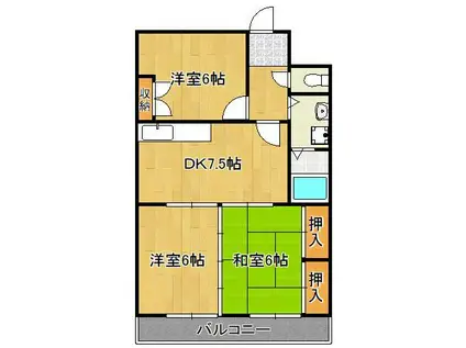 ニューサンリバー小倉(3LDK/4階)の間取り写真