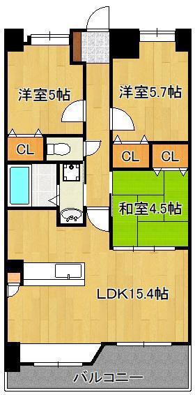 ソレアード苅田(3LDK/7階)の間取り写真