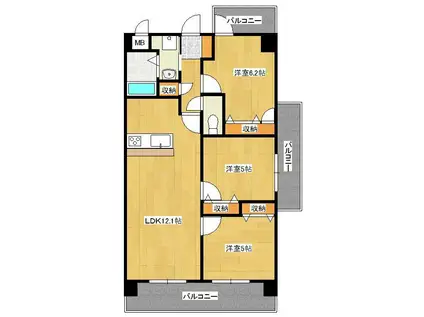 行橋第一レジデンス(3LDK/4階)の間取り写真