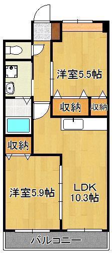 RISING SUN(2LDK/2階)の間取り写真