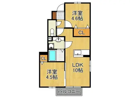 ソレイユ ヴィラージュM(2LDK/1階)の間取り写真