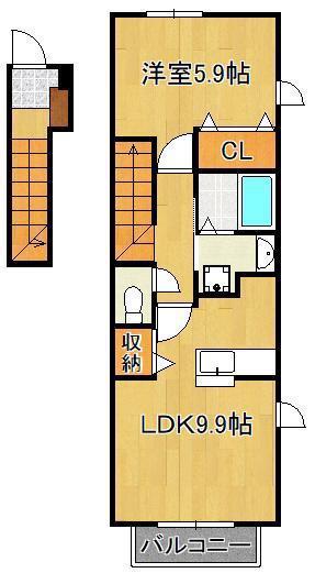 プラティークA棟(1LDK/2階)の間取り写真