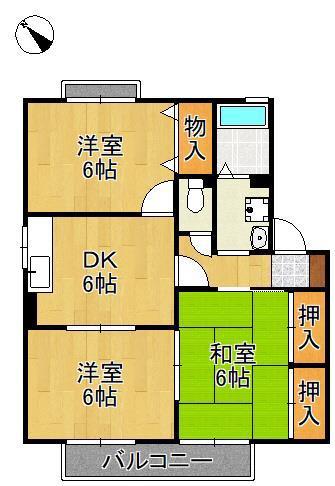 セジュールK B棟(3DK/1階)の間取り写真