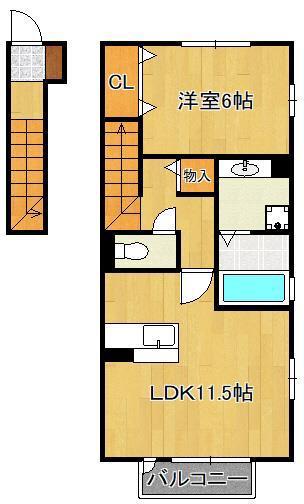 セジュールK D棟(1LDK/2階)の間取り写真