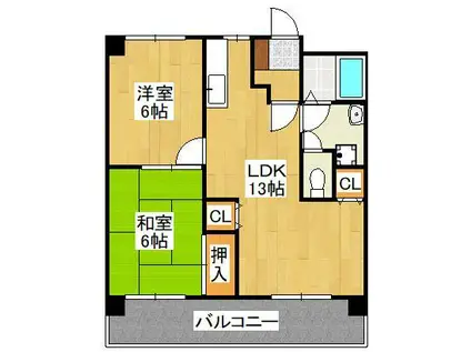 小山第二ビル(2LDK/1階)の間取り写真