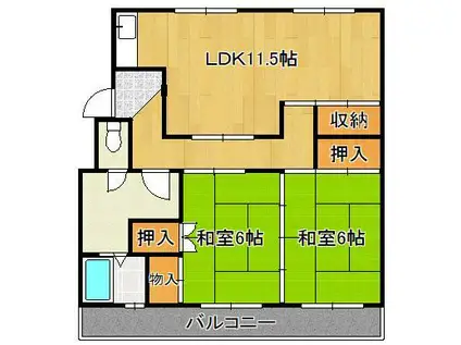 目貫ビル(2LDK/2階)の間取り写真