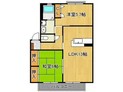 カサブランカパートⅤ A棟(2LDK/2階)の間取り写真