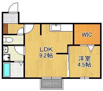 ヴェルジェ深田Ⅴ(1LDK/2階)の間取り写真