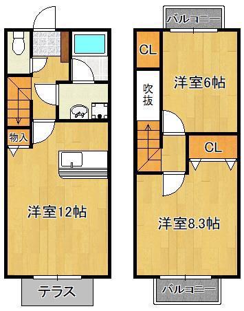 プレザントタウン B棟(2LDK/1階)の間取り写真