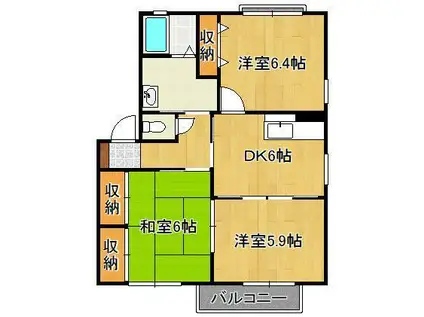 ヴァン・ヴェール B棟(3DK/2階)の間取り写真