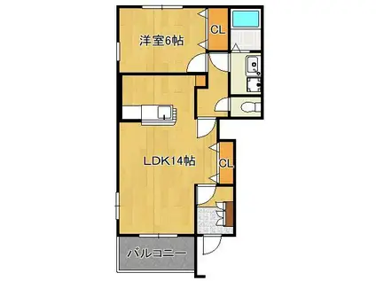 サンレミ葛原E(1LDK/1階)の間取り写真