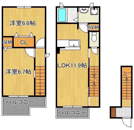 ユニメゾン葛原B(2LDK/2階)の間取り写真