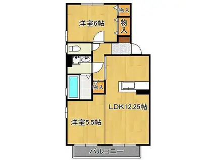 リビングタウン中曽根 A棟(2LDK/2階)の間取り写真