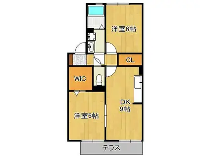 リバティライフ(2DK/1階)の間取り写真