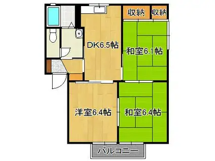 リュネット原B棟(3DK/2階)の間取り写真