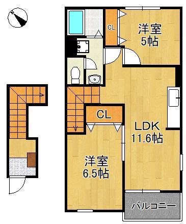 グレイスコートⅡ(2LDK/2階)の間取り写真
