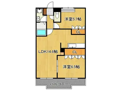 GRAND HILLS(2LDK/2階)の間取り写真