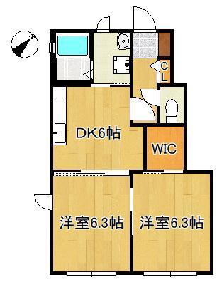 シャーメゾン朽網C(2DK/1階)の間取り写真