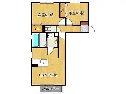 CASA FELICE A棟(2LDK/1階)の間取り写真