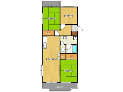 シャルマンハイツ下曽根(3LDK/3階)の間取り写真