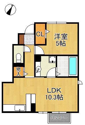 ARIETTA与原 B棟(1LDK/1階)の間取り写真
