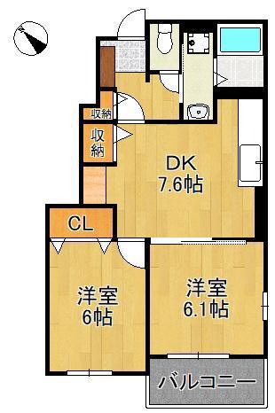 パストラル レーンB(2DK/1階)の間取り写真