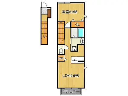 ジャン・アヴニールD棟(1LDK/2階)の間取り写真