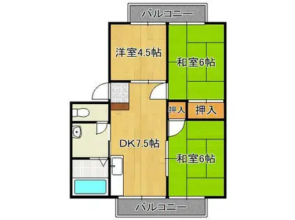 サクセス葛原B棟(3DK/2階)の間取り写真