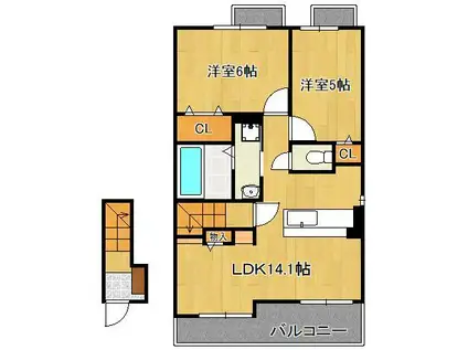 アドーニスⅠ(2LDK/2階)の間取り写真