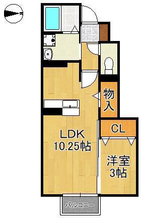 LUPINUS HY B棟(1LDK/1階)の間取り写真