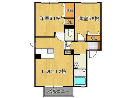 メゾン・シャレマレーアA棟(2LDK/2階)の間取り写真