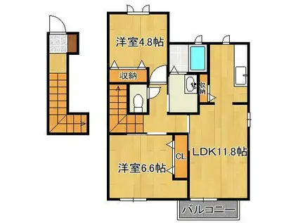 エクシードOGURA C棟 (2LDK/2階)の間取り写真
