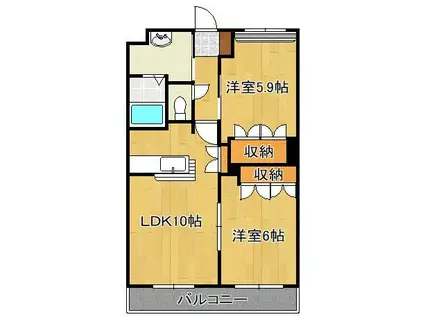 サンライズヒル(2LDK/1階)の間取り写真